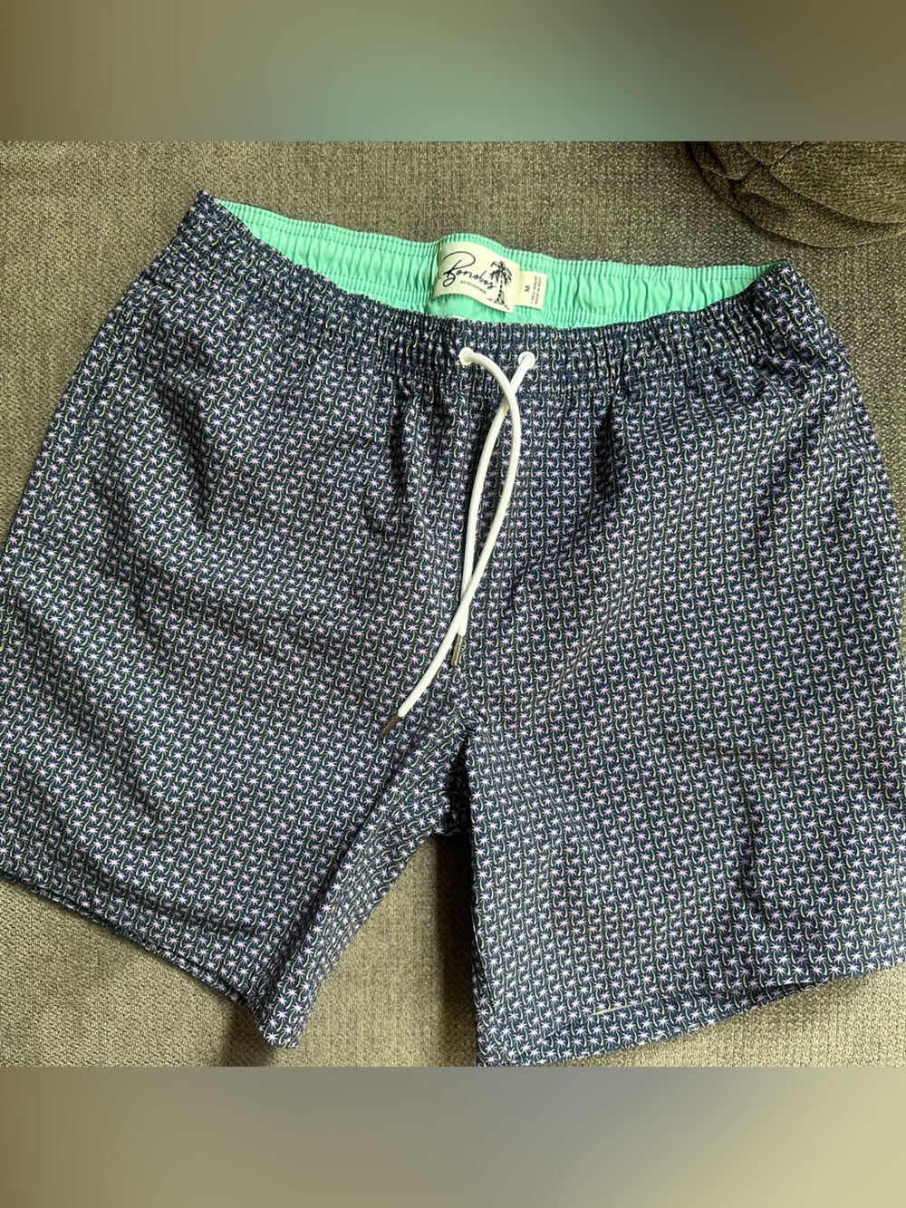 Bonobos Navy Swim Trunks with Mint Green Waistband